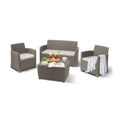Set Da Esterno|Salotti Da Giardino > Dmora Salotto da esterno poltrone tortora - Langley Grigio Tortora
