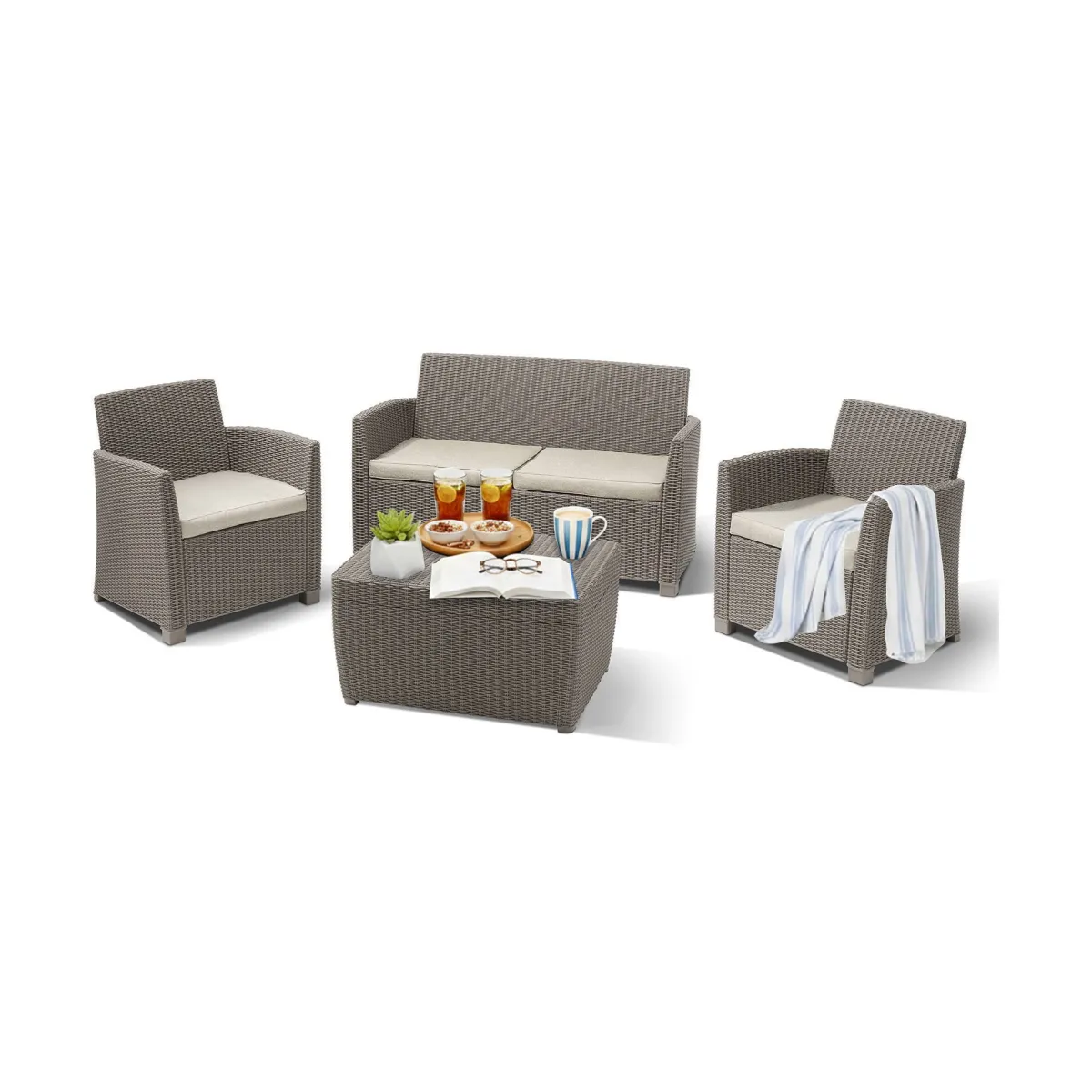 Set Da Esterno|Salotti Da Giardino > Dmora Salotto da esterno poltrone tortora - Langley Grigio Tortora