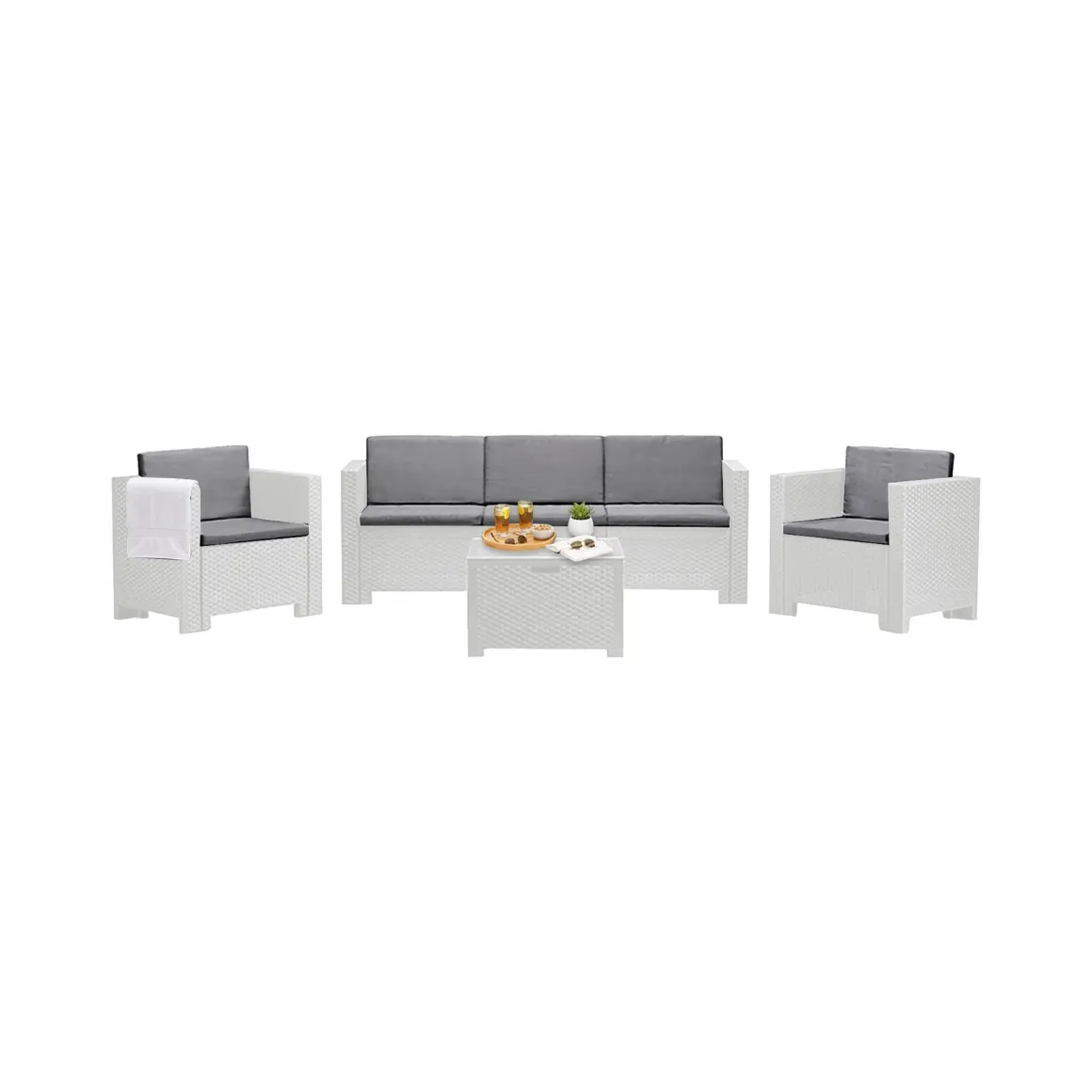 Set Da Esterno|Outdoor > Dmora Salotto da esterno 5 posti e 1 tavolo effetto rattan - Somnus Bianco