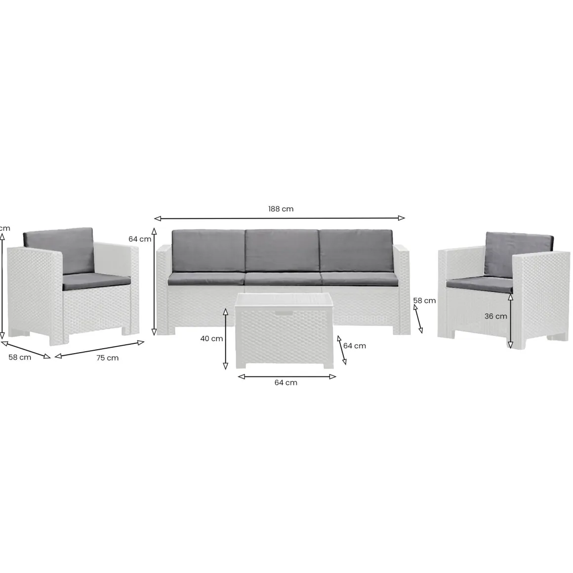 Set Da Esterno|Outdoor > Dmora Salotto da esterno 5 posti e 1 tavolo effetto rattan - Somnus Bianco
