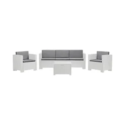 Set Da Esterno|Outdoor > Dmora Salotto da esterno 5 posti e 1 tavolo effetto rattan - Somnus Bianco