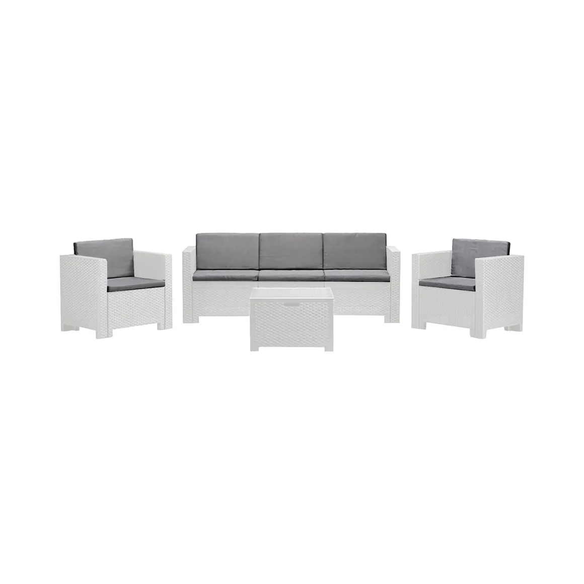 Set Da Esterno|Outdoor > Dmora Salotto da esterno 5 posti e 1 tavolo effetto rattan - Somnus Bianco