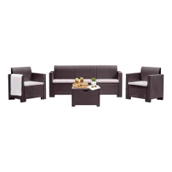 Salotto da esterno 5 posti e 1 tavolo effetto rattan marrone - Admiral