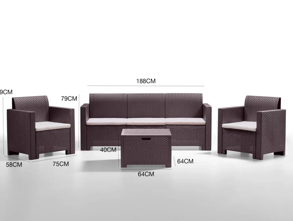 Salotto da esterno 5 posti e 1 tavolo effetto rattan marrone - Admiral