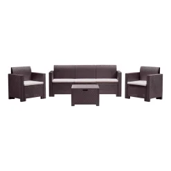 Salotto da esterno 5 posti e 1 tavolo effetto rattan marrone - Admiral