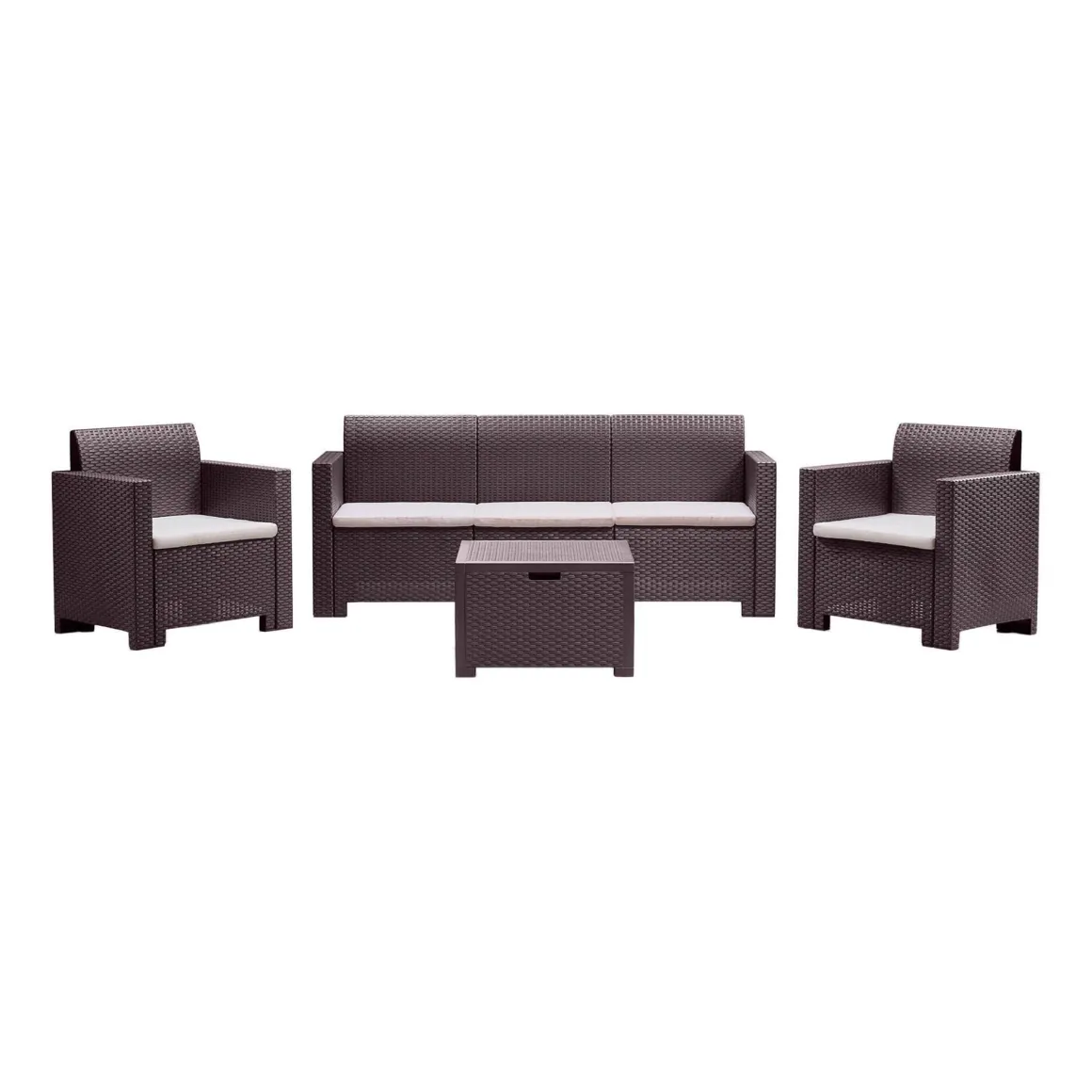 Salotto da esterno 5 posti e 1 tavolo effetto rattan marrone - Admiral