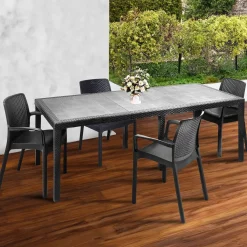 Set Da Esterno|Outdoor > Dmora Salotto da esterno 4 sedie e tavolo allungabile antracite - Arret Nero Antracite
