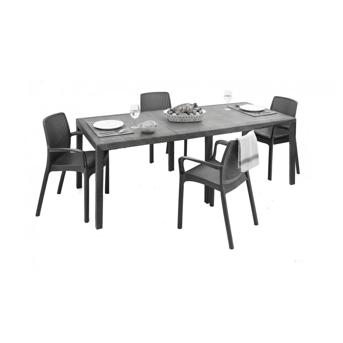 Set Da Esterno|Outdoor > Dmora Salotto da esterno 4 sedie e tavolo allungabile antracite - Arret Nero Antracite