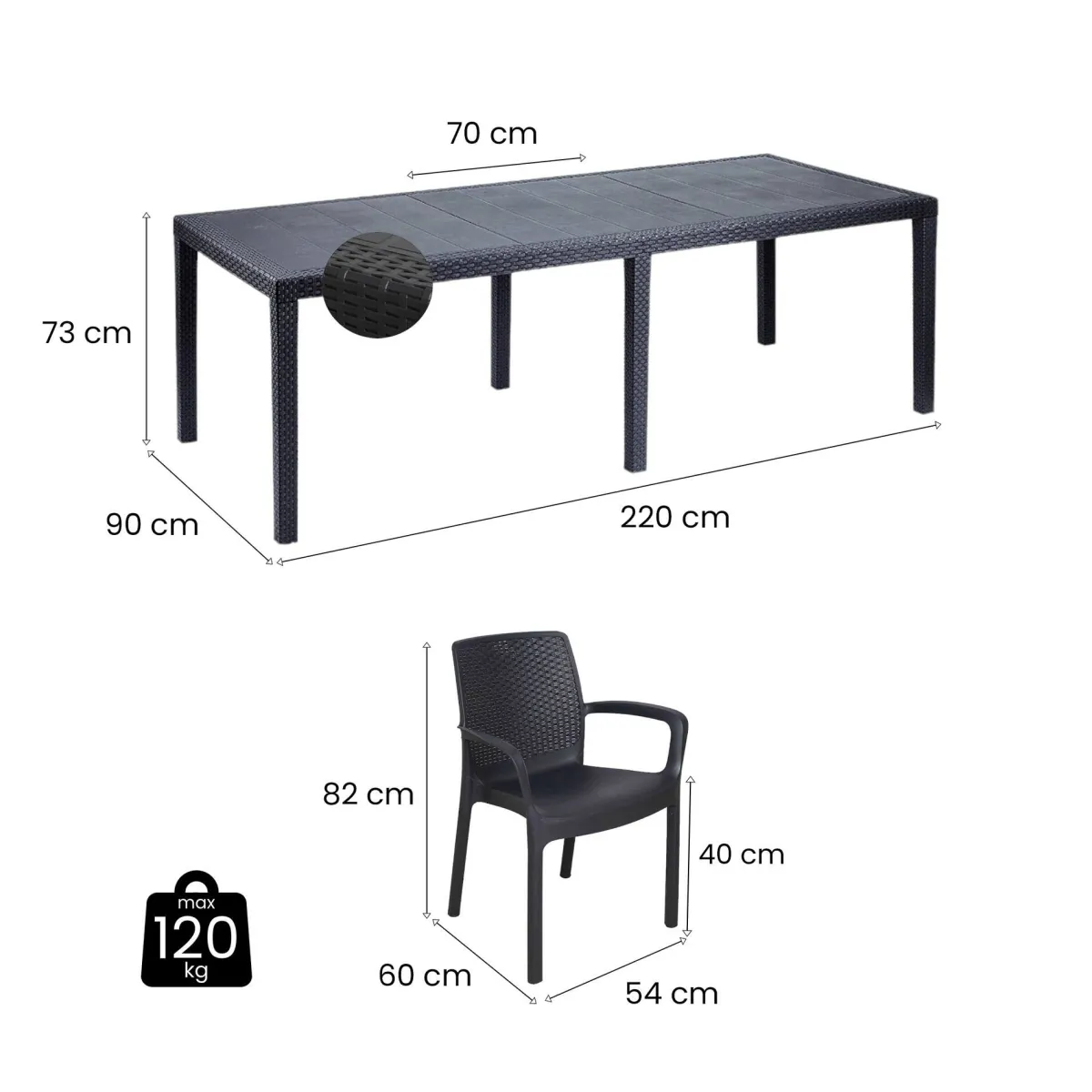 Set Da Esterno|Outdoor > Dmora Salotto da esterno 4 sedie e tavolo allungabile antracite - Arret Nero Antracite