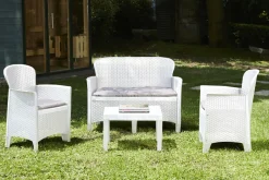 Outdoor > Dmora Salotto da giardino 1 divano 2 poltrone e tavolino bianco - Alesandro