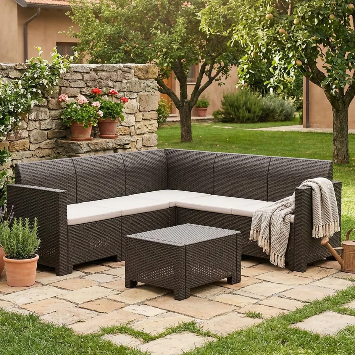 Set Da Esterno|Salotti Da Giardino > Dmora Salotto da giardino divano tortora - Somnus Grigio Tortora