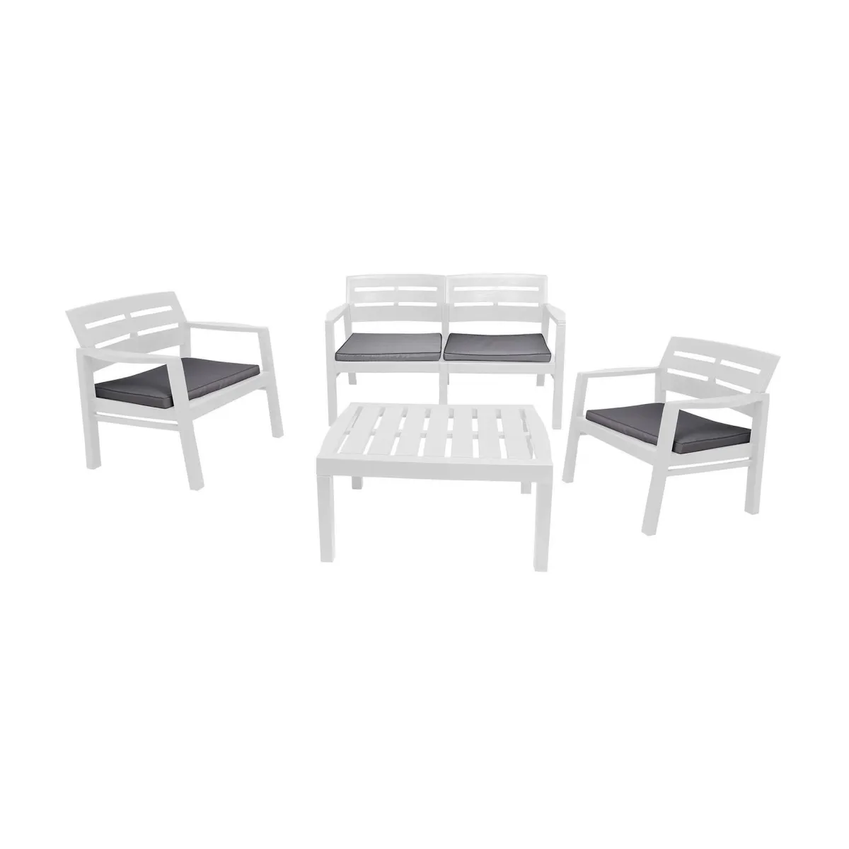 Set Da Esterno|Outdoor > Dmora Salotto da giardino panche e tavolo effetto doghe - Arti Bianco