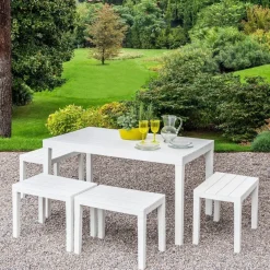 Salotto da giardino panchine effetto doghe bianco - Asta