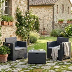 Outdoor|Salotti Da Giardino > Dmora Salotto da giardino poltrone antracite - Apis Nero Antracite