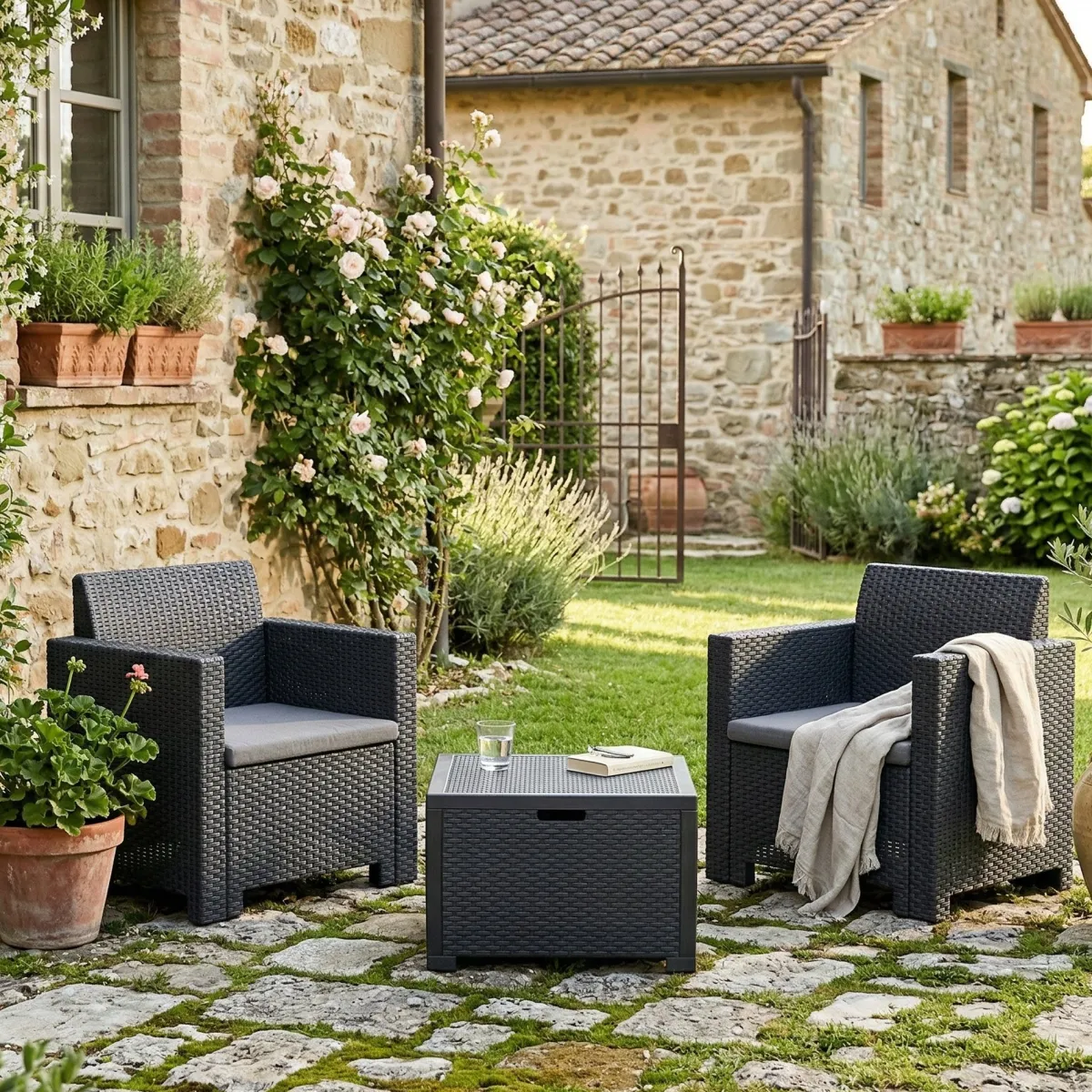 Outdoor|Salotti Da Giardino > Dmora Salotto da giardino poltrone antracite - Apis Nero Antracite