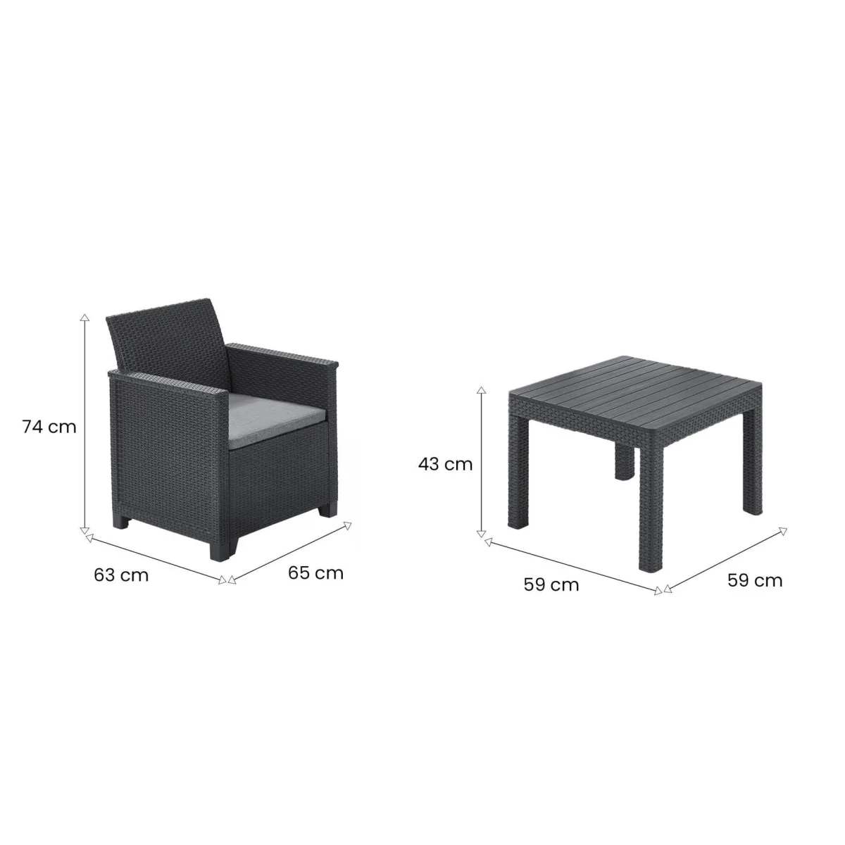 Set Da Esterno|Salotti Da Giardino > Dmora Salotto da giardino 2 posti e 1 tavolo antracite - Petawawa Nero Antracite