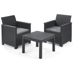 Set Da Esterno|Salotti Da Giardino > Dmora Salotto da giardino 2 posti e 1 tavolo antracite - Petawawa Nero Antracite