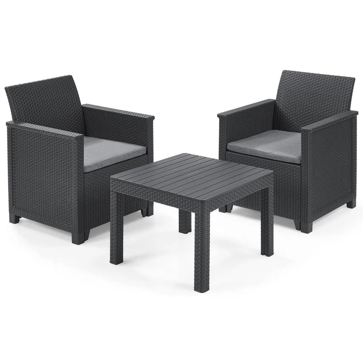 Set Da Esterno|Salotti Da Giardino > Dmora Salotto da giardino 2 posti e 1 tavolo antracite - Petawawa Nero Antracite