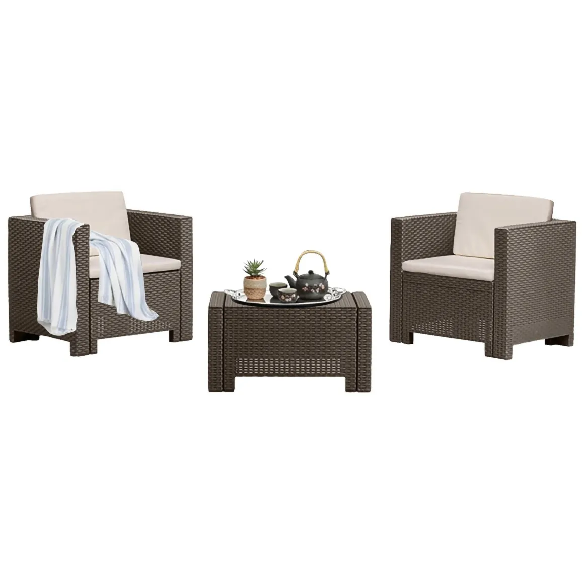 Set Da Esterno|Salotti Da Giardino > Dmora Salotto da giardino 2 posti e 1 tavolo tortora - Brooks Grigio Tortora