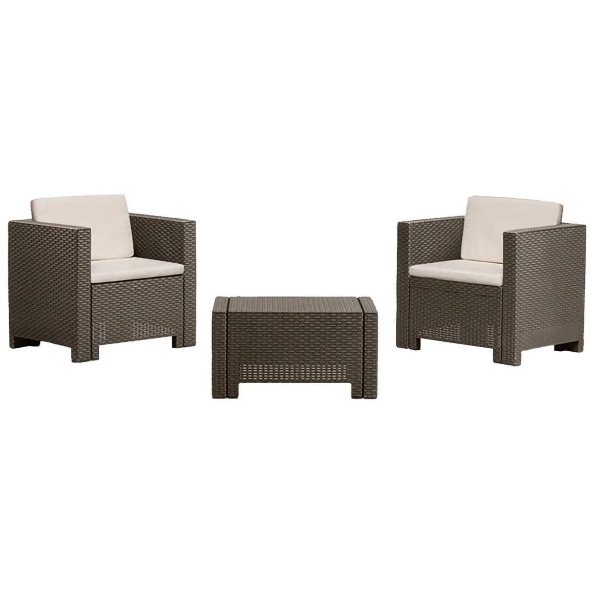 Salotto da giardino 2 posti e 1 tavolo effetto rattan marrone - Camini