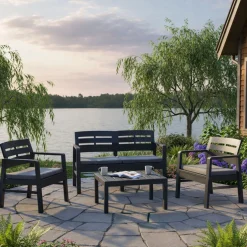 Set Da Esterno|Salotti Da Giardino > Dmora Salotto da giardino 4 posti e 1 tavolo antracite - Camisano Nero Antracite