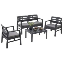 Set Da Esterno|Salotti Da Giardino > Dmora Salotto da giardino 4 posti e 1 tavolo antracite - Camisano Nero Antracite