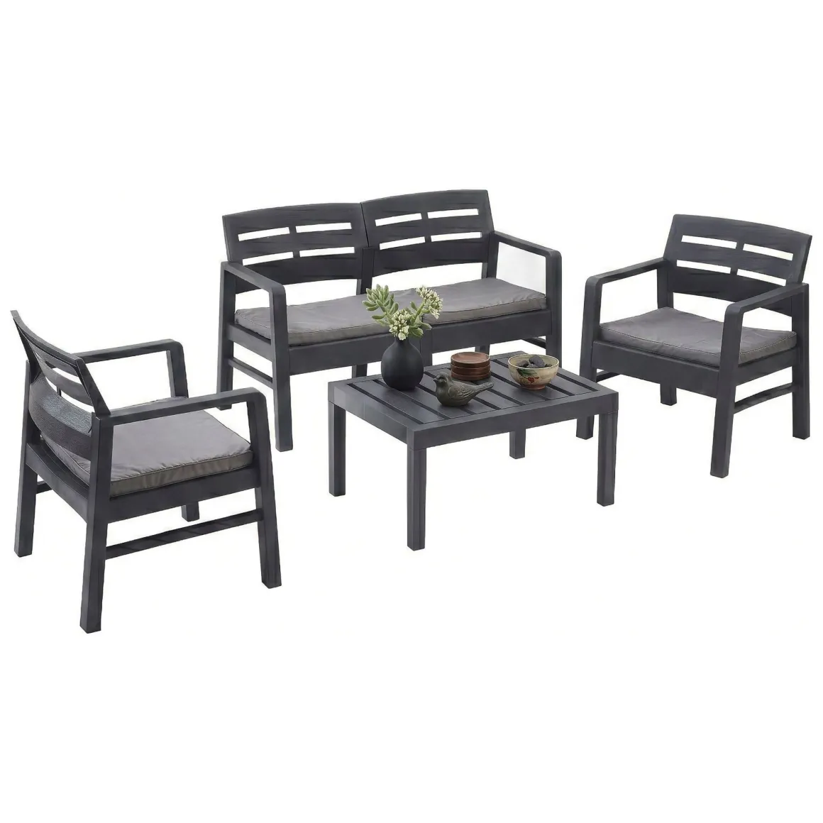 Set Da Esterno|Salotti Da Giardino > Dmora Salotto da giardino 4 posti e 1 tavolo antracite - Camisano Nero Antracite