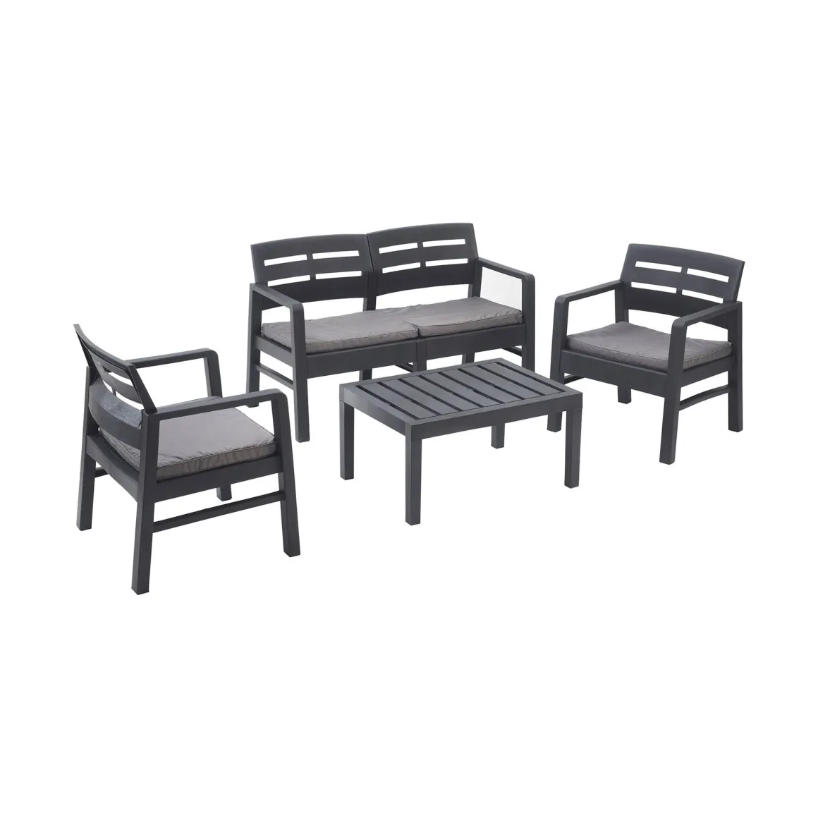 Set Da Esterno|Salotti Da Giardino > Dmora Salotto da giardino 4 posti e 1 tavolo antracite - Camisano Nero Antracite