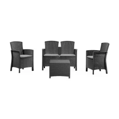 Set Da Esterno|Outdoor > Dmora Salotto da giardino 4 posti e 1 tavolo effetto rattan antracite - Asiak Nero Antracite