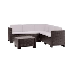 Set Da Esterno|Salotti Da Giardino > Dmora Salotto da giardino 5 posti e 1 tavolo - Camerota Marrone