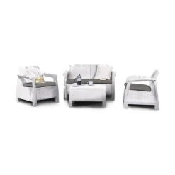 Set Da Esterno|Salotti Da Giardino > Dmora Salotto da terrazza con poltrone e divano - Nelson Bianco