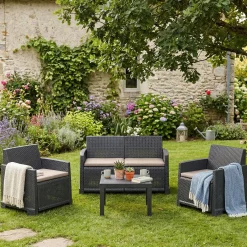 Set Da Esterno|Outdoor > Dmora Salotto per cortile poltrone e divano antracite - Atrito Nero Antracite