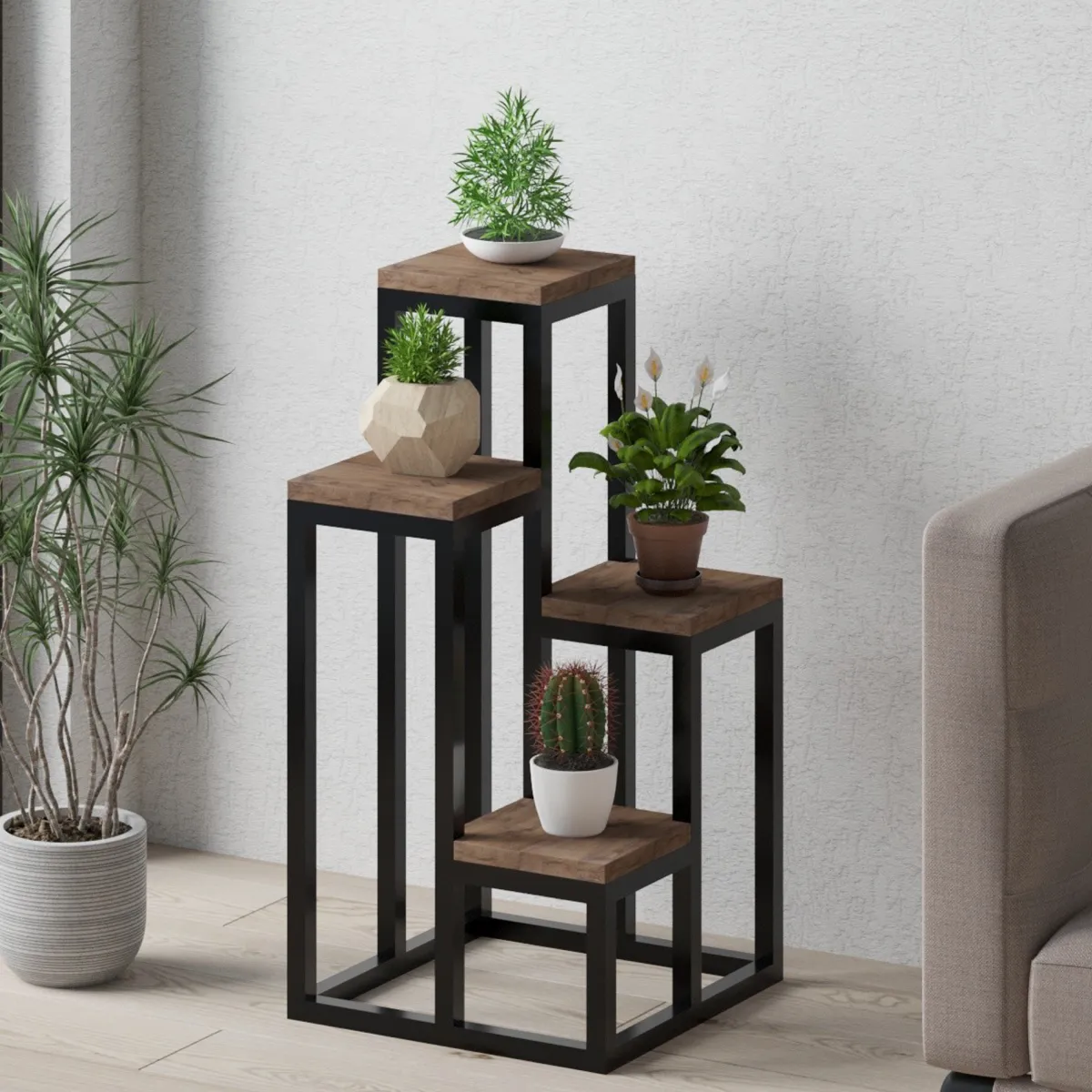 Scaffali|Armadi Da Esterno > Dmora Scaffali Marrone Noce Nero 4 Ripiani Materiale Struttura in Metallo 34x65x39h cm, Colore Struttura Nero - Mompeo Nero, Marrone Noce