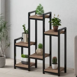 Scaffali Marrone Noce Nero 6 Ripiani Materiale Struttura in Metallo 20x77x67h cm, Colore Struttura Nero - Estense