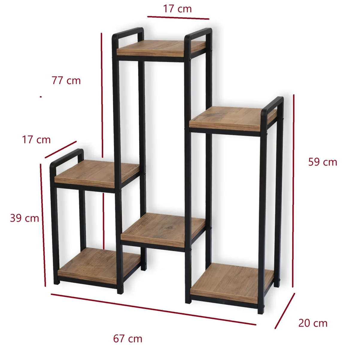 Scaffali Marrone Noce Nero 6 Ripiani Materiale Struttura in Metallo 20x77x67h cm, Colore Struttura Nero - Estense