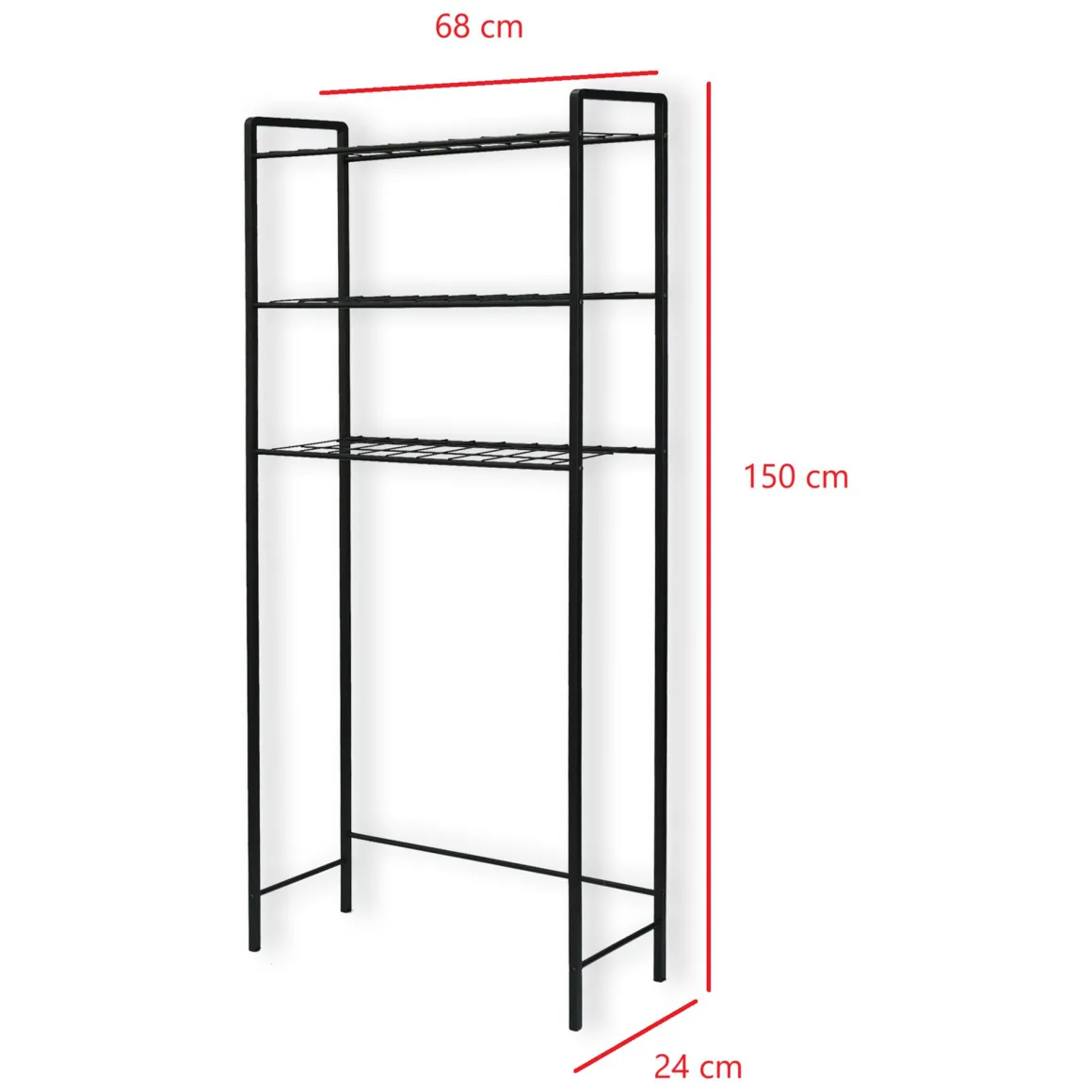 Scaffali Nero 3 Ripiani 68x24x150h cm, - Modolo
