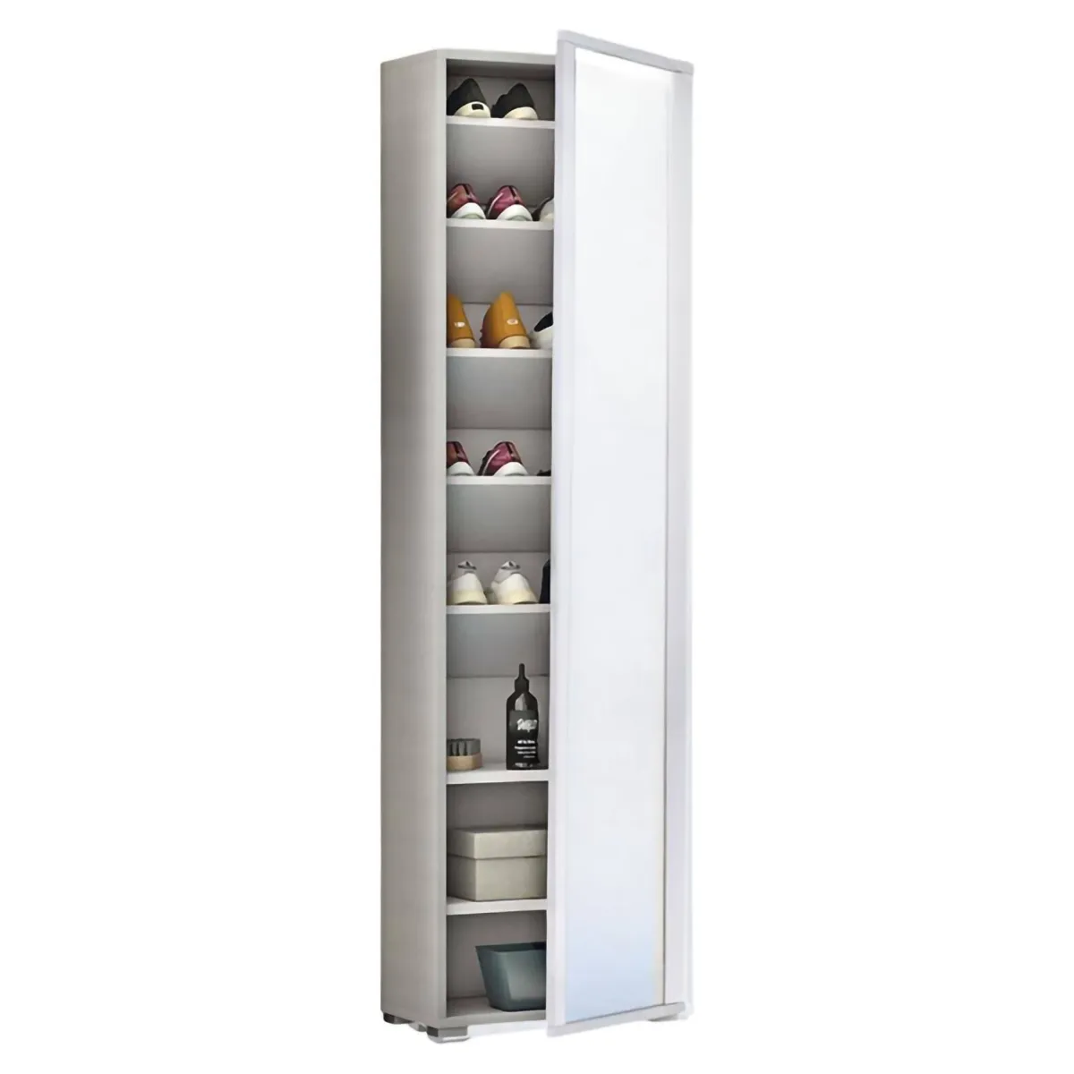 Bagno|Scarpiere > Dmora Scarpiera alta bianca 50x182h cm anta a specchio - Asiago Bianco