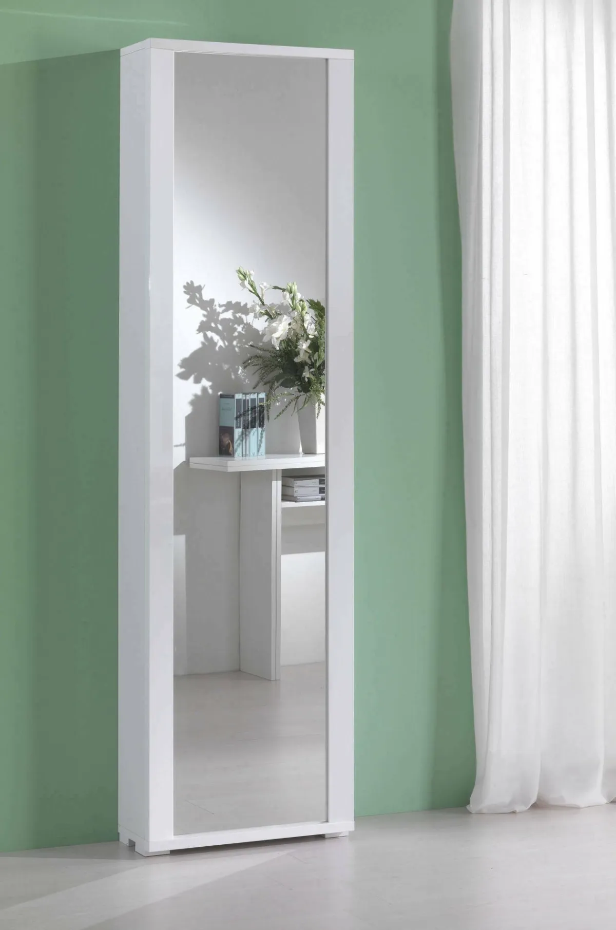 Bagno|Scarpiere > Dmora Scarpiera alta bianca 50x182h cm anta a specchio - Asiago Bianco