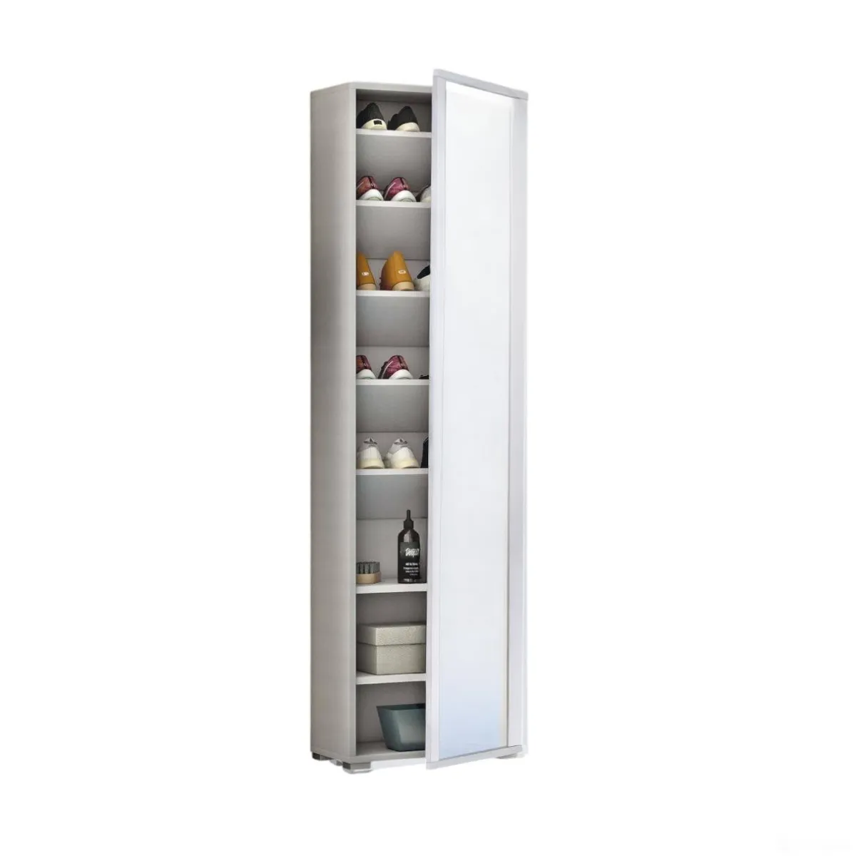 Bagno|Scarpiere > Dmora Scarpiera alta bianca 50x182h cm anta a specchio - Asiago Bianco