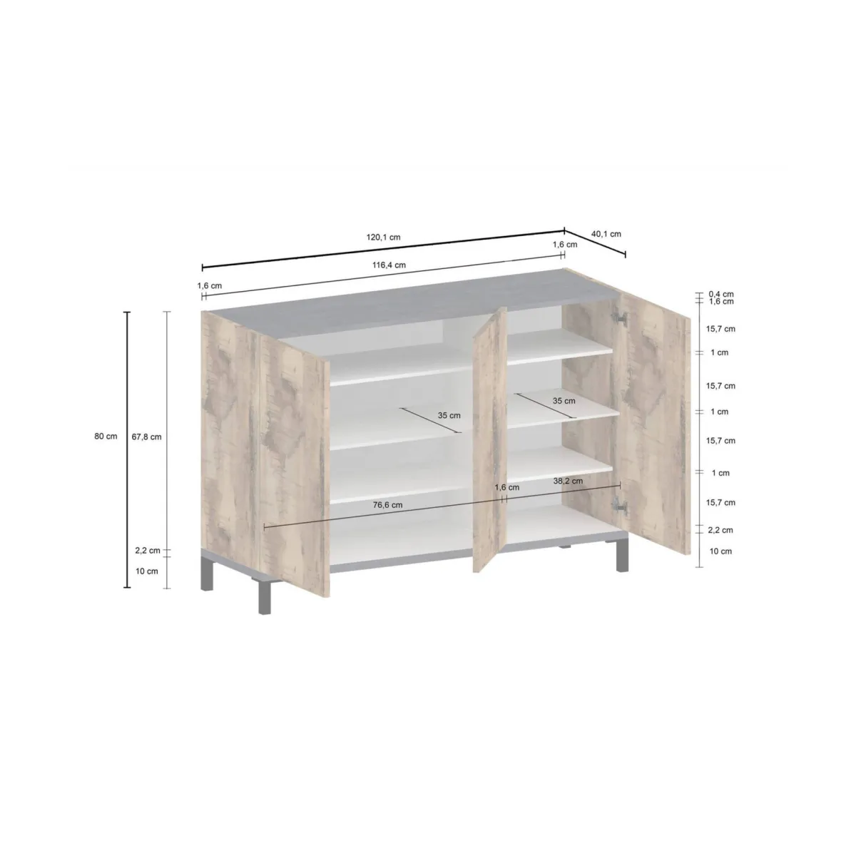 Bagno|Lavanderia > Dmora Scarpiera 3 ante acero e ardesia 120x80h cm - Modesta Grigio Ardesia, Marrone Acero