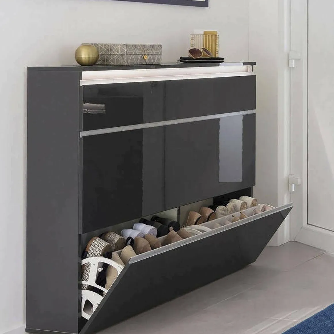 Scarpiera 3 ante antracite lucida 120x108h cm - Amuri