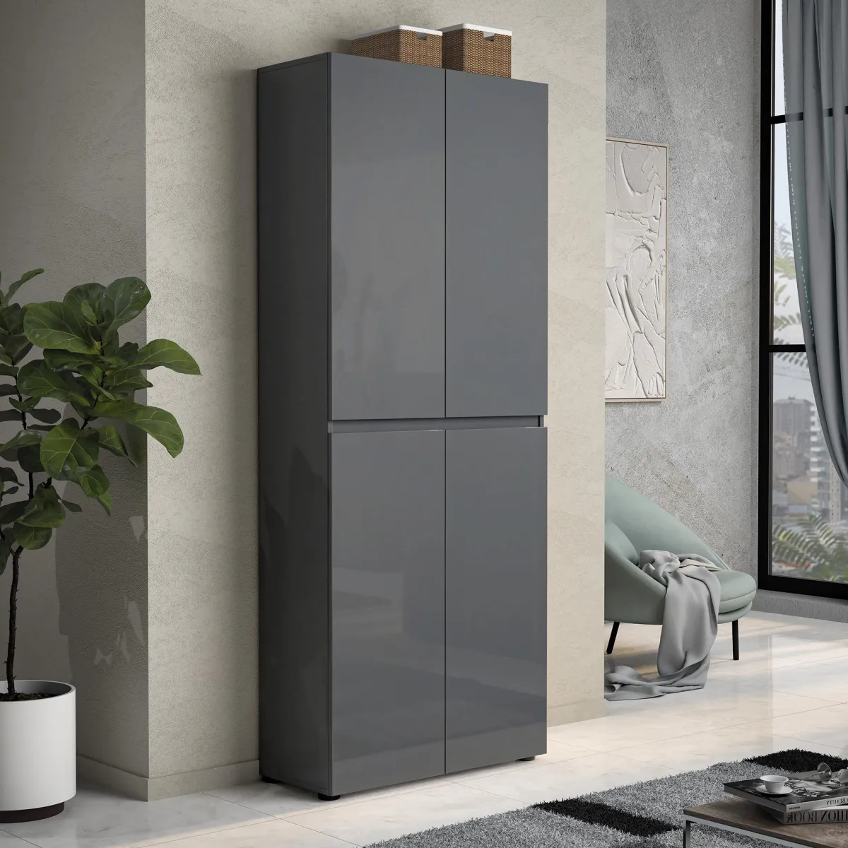 Scarpiere > Dmora Scarpiera 4 ante antracite 80x200h cm - Bellante Nero Antracite