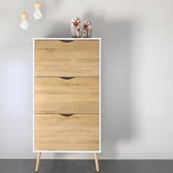 Scarpiere|Lavanderia > Dmora Scarpiera 3 ante bianca e quercia 70x138h cm - Arnoldo Marrone, Bianco Quercia