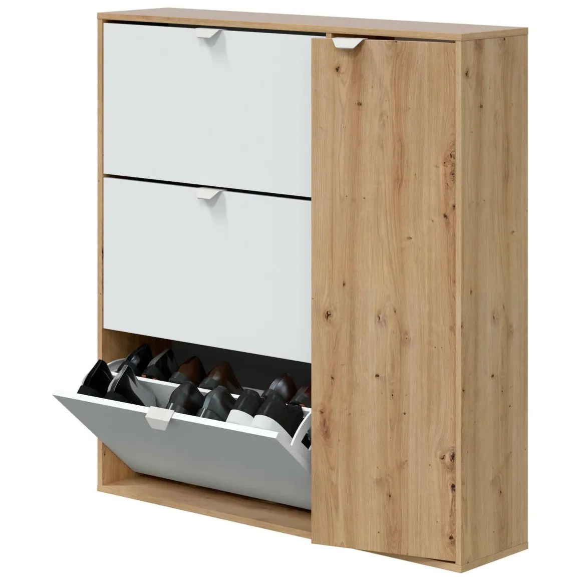 Bagno|Scarpiere > Dmora Scarpiera 4 ante bianca e rovere 67x147h cm - Adeindein Marrone, Bianco Rovere