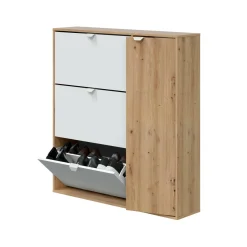 Bagno|Scarpiere > Dmora Scarpiera 4 ante bianca e rovere 67x147h cm - Adeindein Marrone, Bianco Rovere