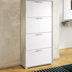 Scarpiera 4 ante bianca e rovere 67x147h cm in legno - Adeindein