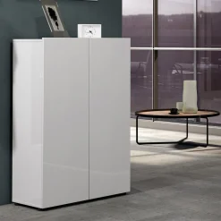 Bagno|Scarpiere > Dmora Scarpiera 2 ante bianca lucida 80x86h cm - Apetta Bianco Lucido