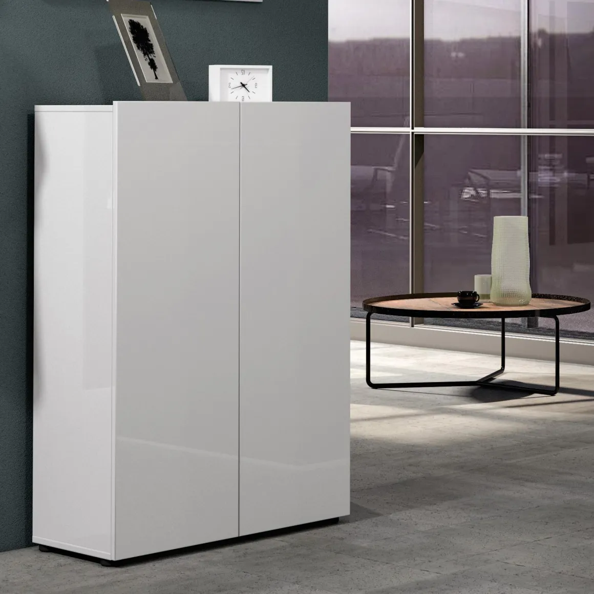Bagno|Scarpiere > Dmora Scarpiera 2 ante bianca lucida 80x86h cm - Apetta Bianco Lucido