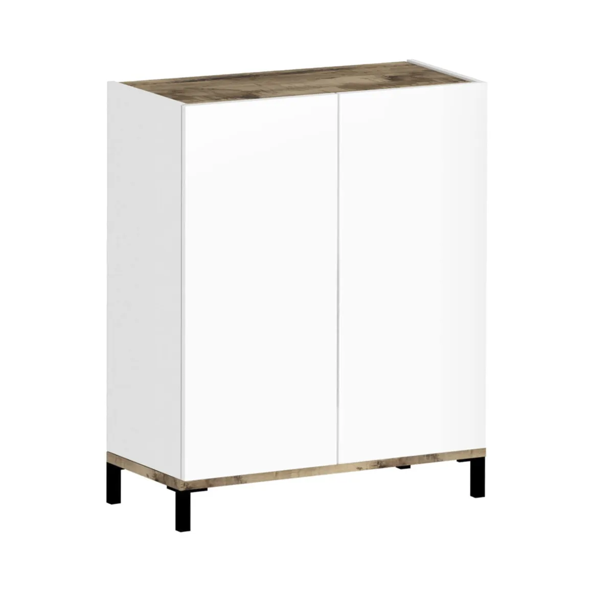Bagno|Lavanderia > Dmora Scarpiera 2 ante bianca lucida e acero 90x147h cm - Uvarovite Marrone Acero, Bianco Lucido