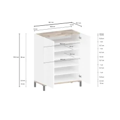 Bagno|Lavanderia > Dmora Scarpiera 2 ante bianca lucida e acero 90x147h cm - Uvarovite Marrone Acero, Bianco Lucido